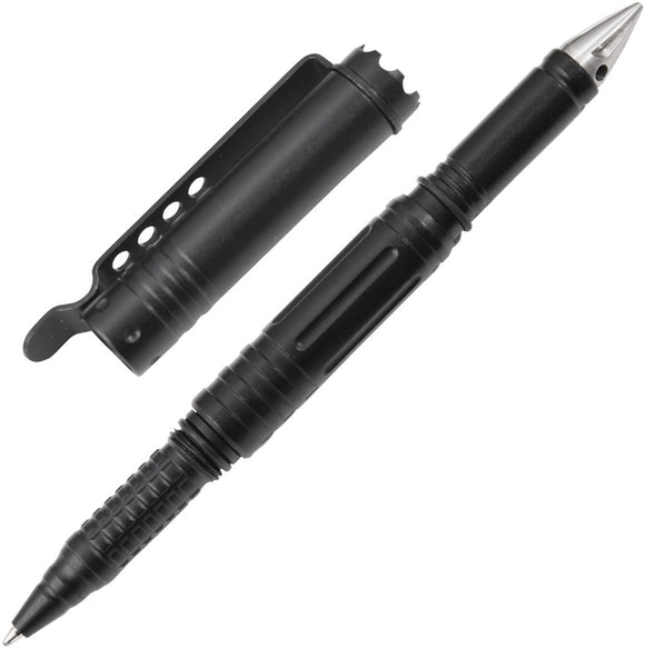 UZI Black Titanium Coat Aluminum Tactical Pen w/ Crown Bezel Set TP20BK