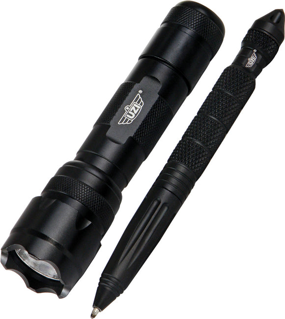 UZI Black Aluminum Tactical Pen & CREE LED Flashlight Combo Set TP2COMBO