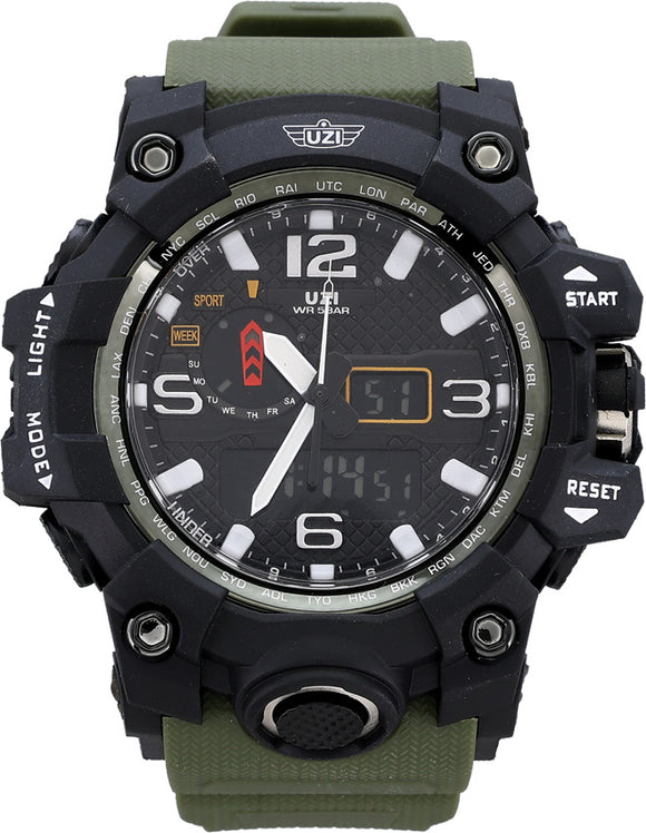 UZI Shock OD Green Black Rubber Band Wrist Watch W1545G