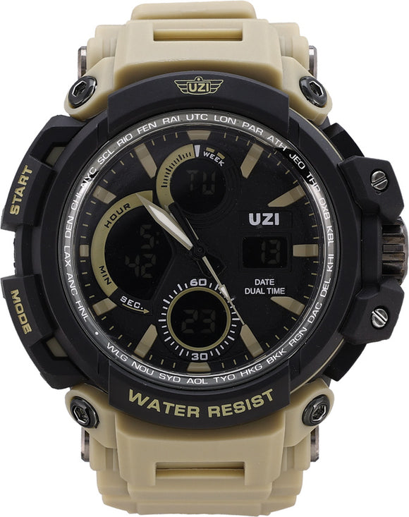 UZI Shock Tan Khaki Rubber Band Wrist Watch W1708K
