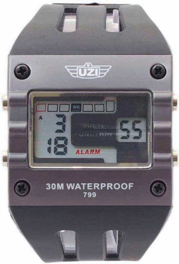 UZI Digital Rectangular Black & Gun Metal Gray Water Resistant Sports Watch W799