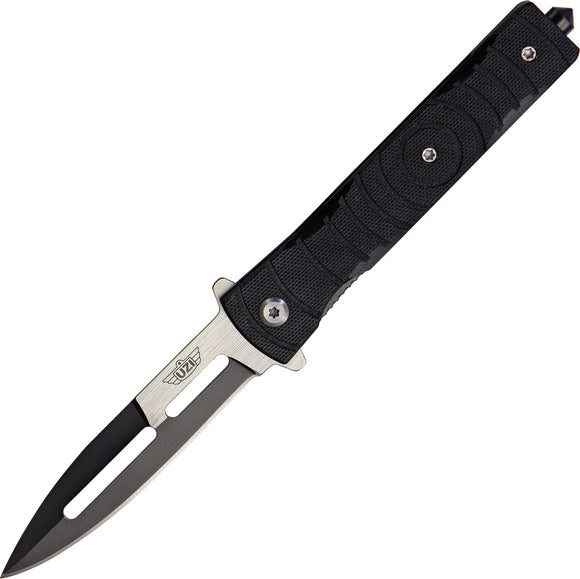 UZI Mossad III A/O Dagger Linerlock Glass Breaker Black Folding Knife KFDR014