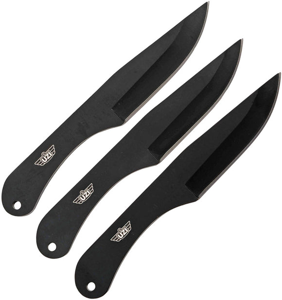 UZI 3pc Black Fixed Blade Throwing Knife Set w/ Sheath KTRW004