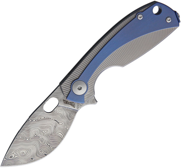 Viper Lille Framelock Damascus Steel Blue Titanium Handle Folding Knife A5964BL