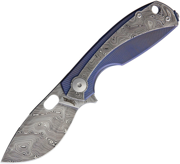 Viper Lille Framelock Damascus Steel Blue Titanium Folding Knife A5964TIBL