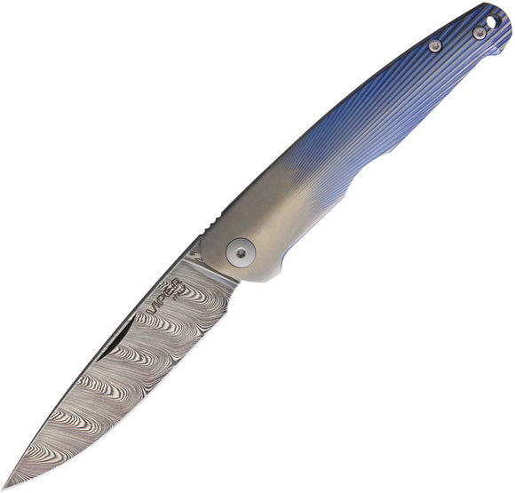 Viper Key Slip Joint Blue Titanium Damascus folding Knife 5976d3bl