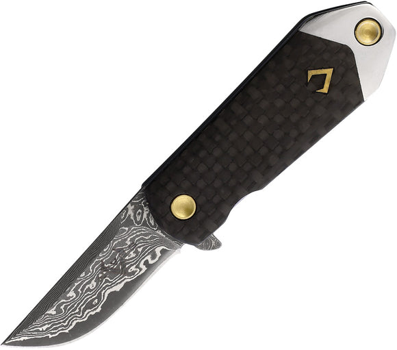 V NIVES KillaBite Framelock Carbon Fiber Folding Damascus Pocket Knife 03071