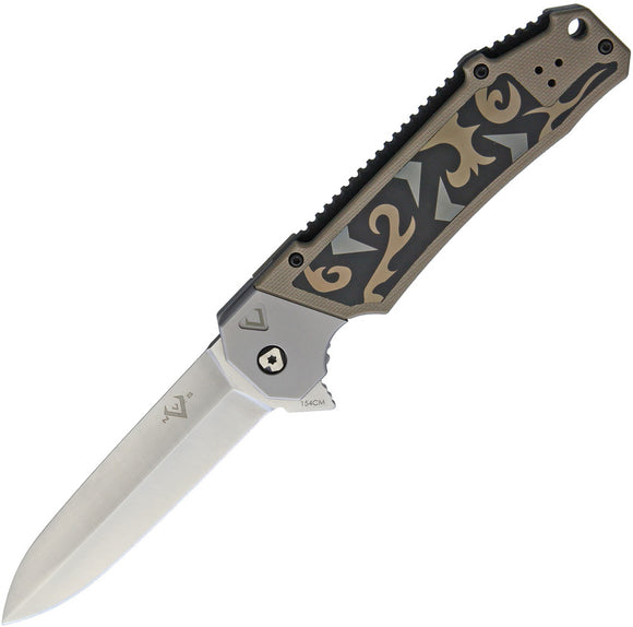 V NIVES Vamp Dagger Tan G10 Folding 154CM Stainless Pocket Knife