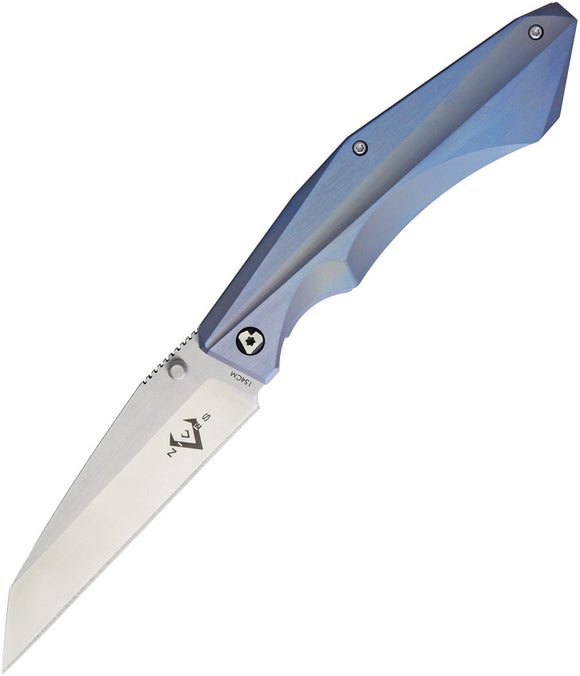 V NIVES Sportster Framelock Blue Titanium Folding 154CM Pocket Knife 