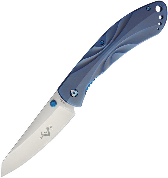 V NIVES Poseidon Linerlock Blue Titanium Folding 154CM Pocket Knife
