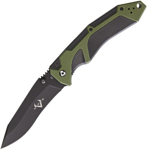 V NIVES Linerlock Fractal A/O Green G10 Folding Black D2 Steel Pocket Knife