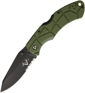 V NIVES Pocket Knife Lockback OD Green FRN Folding D2 Steel Serrated Blade 30213
