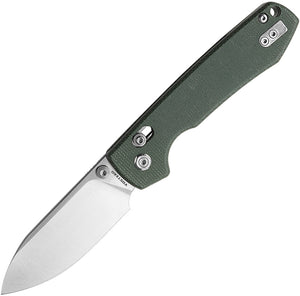 Vosteed Raccoon Crossbar Lock Green Micarta Folding Satin 14C28N Knife RCCBVTMN