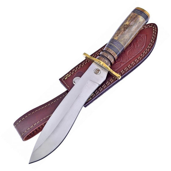 Frost Cutlery Red Fox Hunter Fixed Blade Bone & Pakkawood Handle Knife