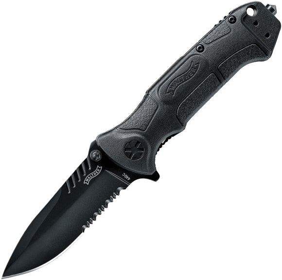 Walther BTK 2 Tac Black 440C Linerlock Folding Knife + Sheath 50786