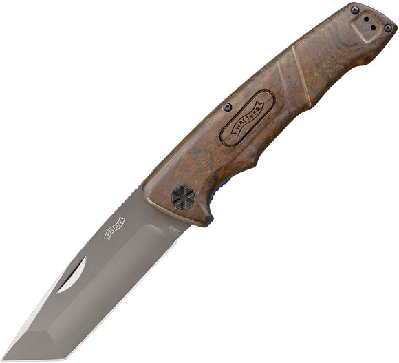 Walther BWK-4 Linerlock Brown Walnut 440C Folding Knife + Sheath 50827