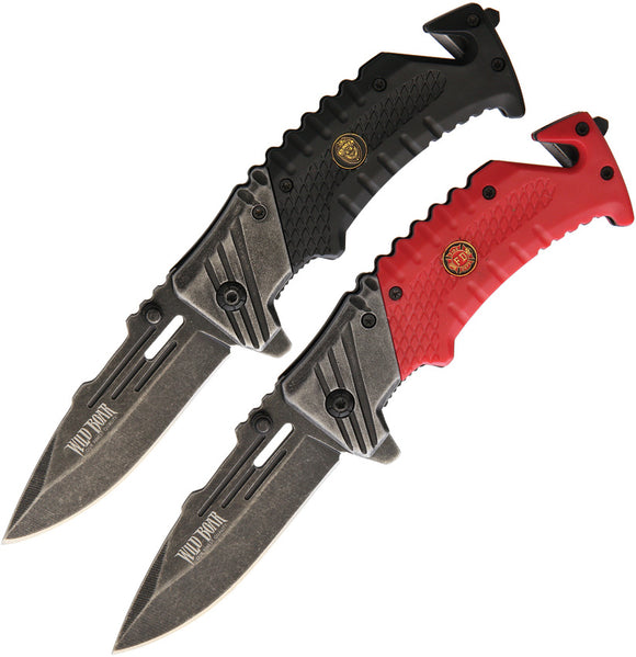 Wild Boar First Responders Black & Red ABS Folding Pocket Knife 2pc Set 1020