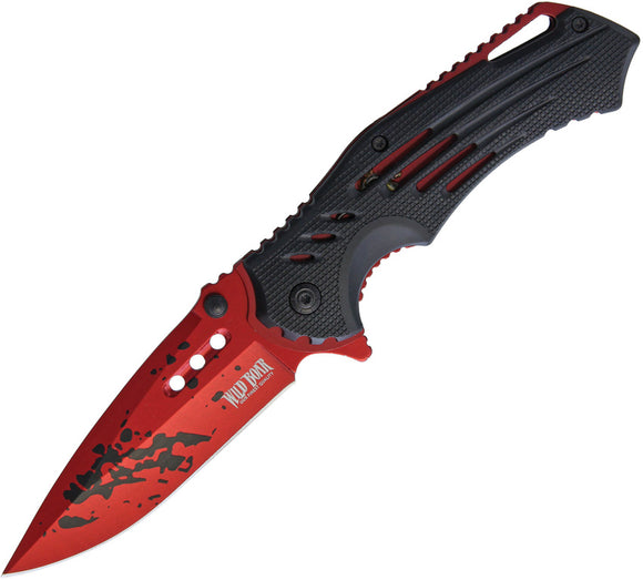 Wild Boar Linerlock Black + Red A/O Assisted Folding Knife 1022