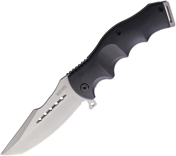 Wild Boar Linerlock A/O Black Grooved Folding Stainless Pocket Knife 1027