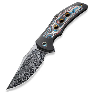 We Knife Magnetron Framelock Black Titanium & Carbon Fiber Folding Damasteel Knife 18058DS1