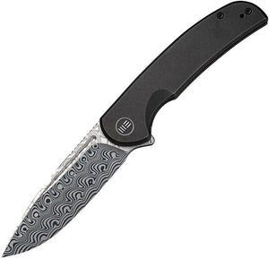 We Knife Beacon Framelock Black 6AL4V Titanium Folding Damasteel Knife 20061BDS1