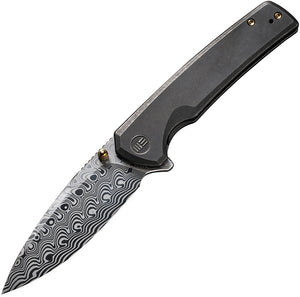 We Knife Subjugator Black Titanium Framelock Damascus Folding Knife 21014cds1