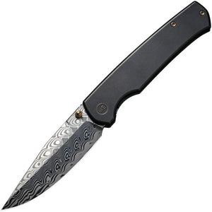 We Knife Evoke Pocket Knife Framelock Black Titanium Folding Damasteel 21046DS1