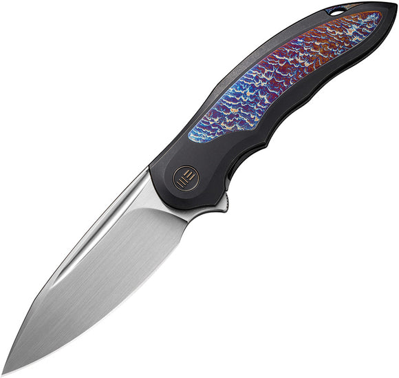 We Knife Makani Framelock Black & Flamed Titanium Folding CPM-20CV Knife 21048B3