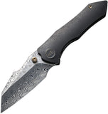 We Knife High-Fin Framelock Black Titanium Folding Damasteel Knife 22005DS1