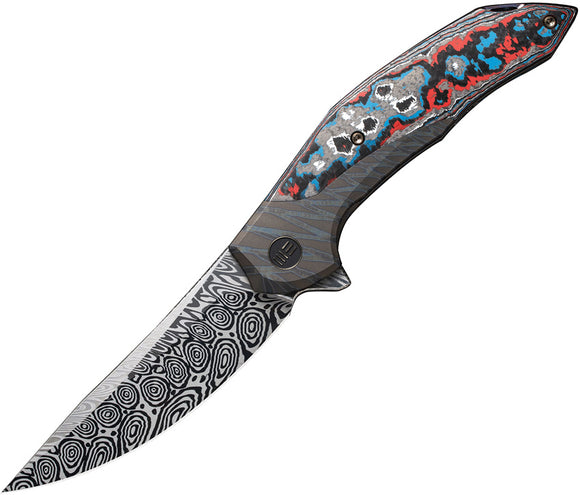 We Knife Merata LTD Titanium & Fat Carbon Folding Damasteel Knife 22008BDS1