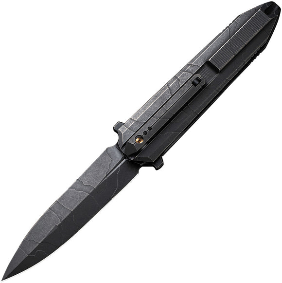 We Knife Diatomic Framelock Black Etched Titanium Folding 20CV Knife 220324