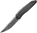 We Knife Cybernetic LTD Black Etched Titanium Folding Damasteel Knife OPEN BOX