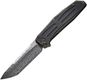 We Knife Shadowfire Black & Bronze Titanium Folding Damasteel Knife 22035DS1