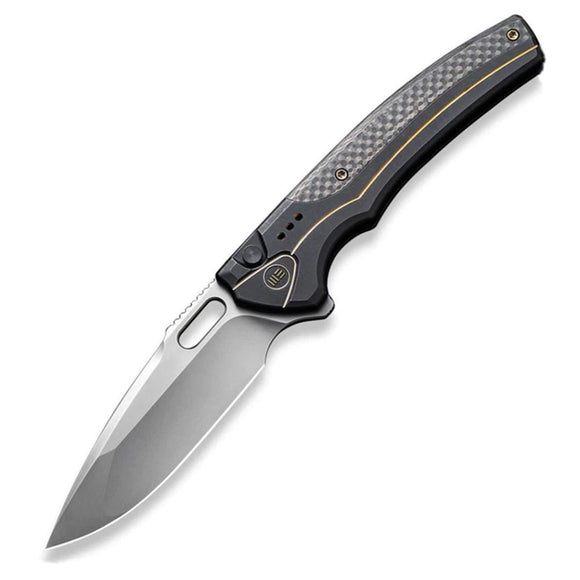 We Knife Exciton LTD Button Lock Black Titanium & Carbon Fiber Folding 20CV Knife 22038A1