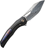 We Knife Ignio Framelock Black Titanium Folding Damasteel Pocket Knife 22042BDS1