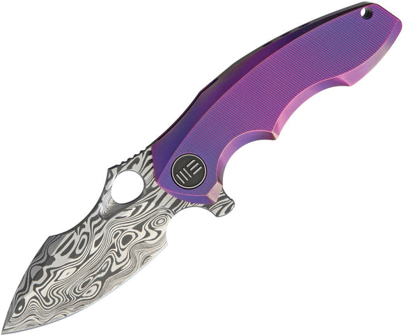 We Knife Purple Damascus Titanium Folding Knife Pocket Folder 605ds