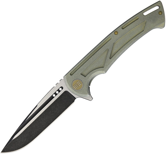 We Knife Framelock Black Satin Green Titanium Folding Pocket Knife 614c
