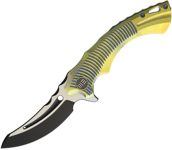 We Knife Sea Monster Yellow Titanium Trailing Sheepsfoot Flipper Folding Knife 713B