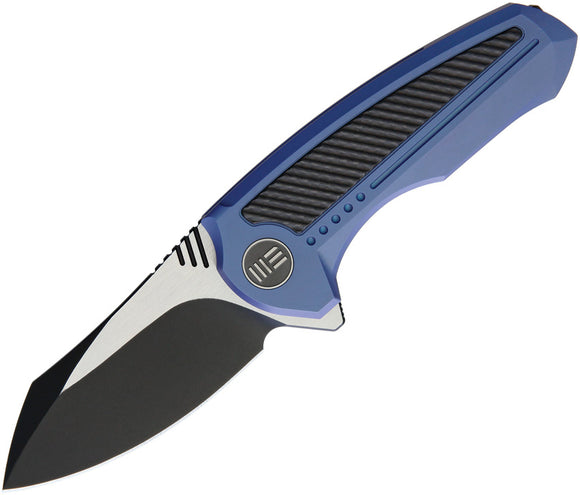 WE KNIFE Co Valiant Frame Lock Blue Titanium Handle Folding Black Blade Knife 717C