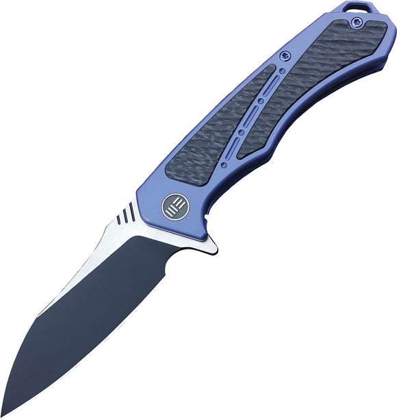WE KNIFE CO Minitor Blue Titanium Handle Stainless Black Folding Blade Knife 801A