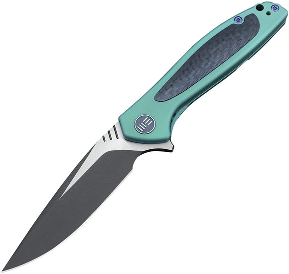 WE KNIFE CO Wisp Green Titanium & Carbon Fiber Handle Black Folding Knife 805C