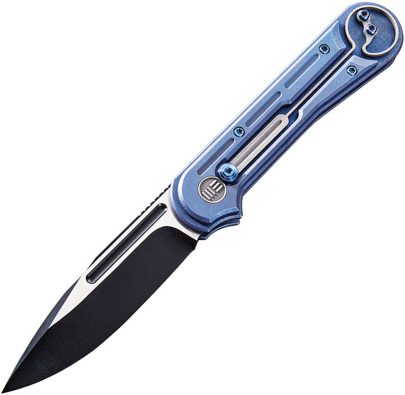 We Knife Co Slide Lock Double Helix Blue Titanium Handle Folding Knife 815C