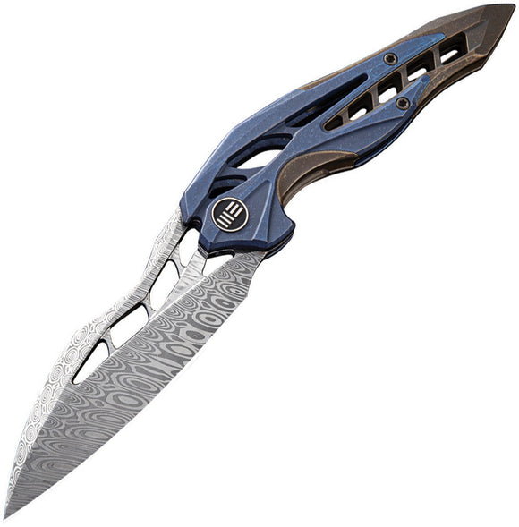 We Knife Arrakis Blue & Brown Anodized Titanium Folding Damasteel Knife 906ds1