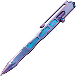 We Knife Tactical 5" Purple Titanium Body Glass Breaker Satin Finish Pen TP03A