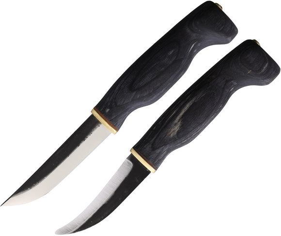Wood Jewel Black Plywood Carbon Steel Fixed Blade Knife w/ Sheath 2pc set 23AVKM
