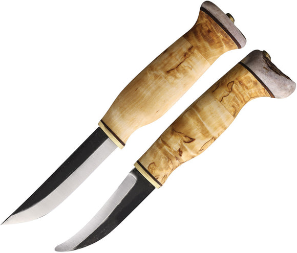 Wood Jewel Curly Birch Carbon Steel Fixed Blade Knife w/ Sheath 2pc set 23AVKS