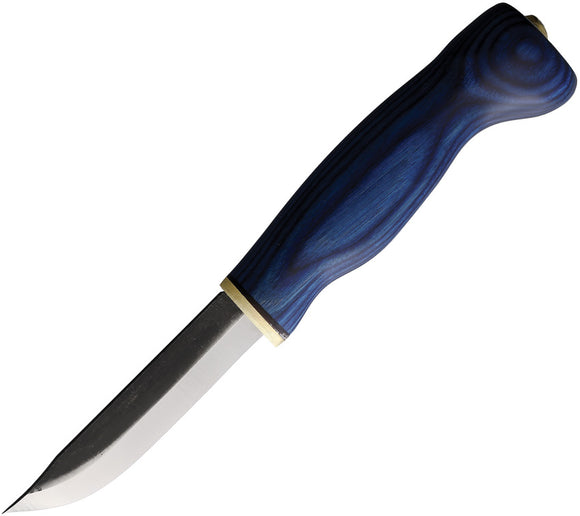 Wood Jewel Blue Plywood Carbon Steel Fixed Blade Knife w/ Leather Sheath 23BL