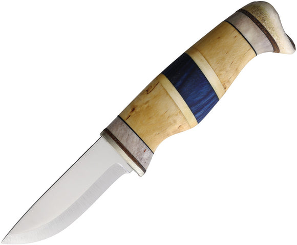 Wood Jewel Finland Curly Birch Carbon Steel Fixed Blade Knife w/ Sheath 23FIN