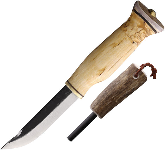 Wood Jewel Combo Birch Wood Carbon Steel Fixed Blade Knife w/ Fire Starter 23JVS