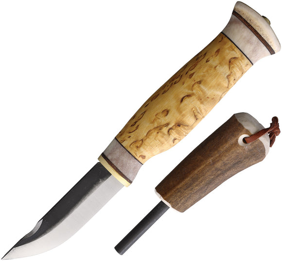Wood Jewel Combo Curly Birch Carbon Steel Fixed Blade Knife w/ Fire Starter 23J